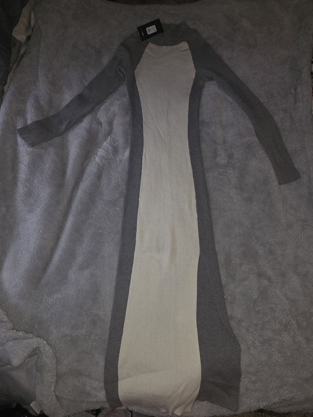 Fashion Nova Gray & Cream Colorblock Ribbed Turtleneck Dress